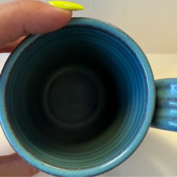 Handcrafted Hand Thrown Blue Brown and White Ceramic Redware Coffee Cup Mug - Picture 6 of 10